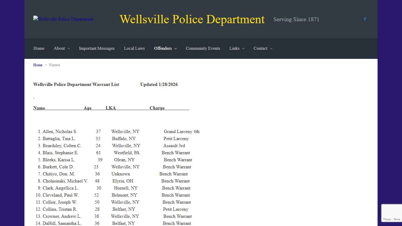 Wanted – Wellsville Police Department